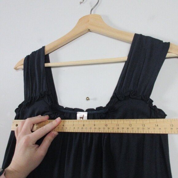 Peruvian Connection Black Midi Dress Women L Black Sleeveless Ruffled Summer 292 - Picture 6 of 8